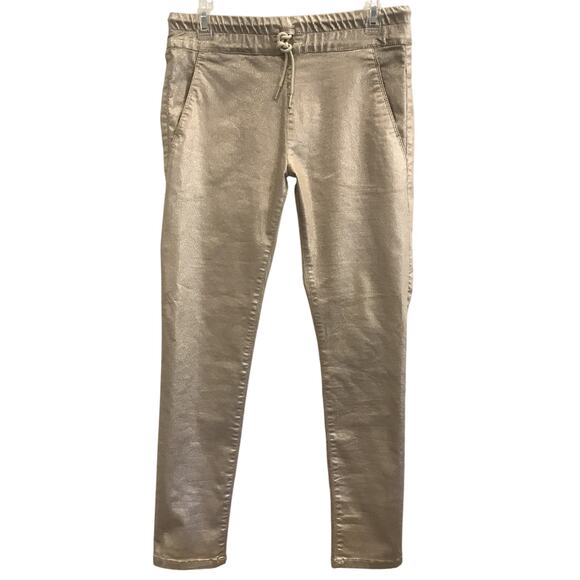 Bevy Flog Shely Drawstring Pull On Pants Gold Metallic Grid Pockets Size 29 - Picture 2 of 12